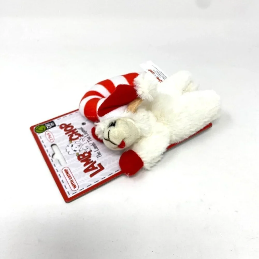 Multipet Lamb Chop Santa Hat Crinkle Candy Cane Catnip Plush Cat Toy 2pk